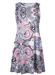 ZESICA Women's Summer Sleeveless Damask Print Pocket Loose T-Shirt Dress