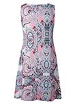 ZESICA Women's Summer Sleeveless Damask Print Pocket Loose T-Shirt Dress