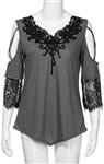 Boomboom Women Plus Size Criss Cross Double Chiffon Long Sleeve Chiffon Shirt