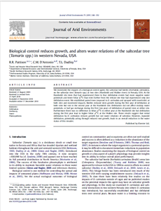 Biological control reduces growth, and alters water relations of the saltcedar tree (Tamarix spp.) in western Nevada, USA