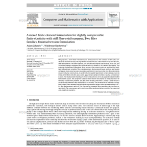 A mixed finite element formulation for slightly compressible finite elasticity with stiff fibre reinforcement. Two fibre families. Uniaxial tension formulation 