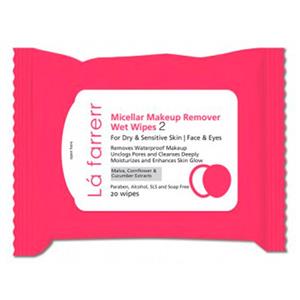 دستمال مرطوب آرایش پاک کن لافارر مناسب پوست خشک و حساس 20 عددی Lafarrerr Micellar Makeup Remover Wet Wipes Code 2