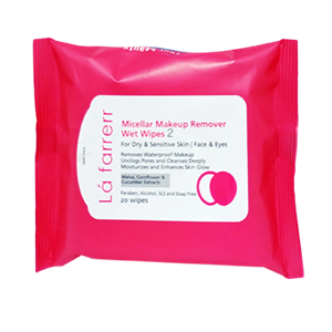 دستمال مرطوب آرایش پاک کن لافارر مناسب پوست خشک و حساس 20 عددی Lafarrerr Micellar Makeup Remover Wet Wipes Code 2