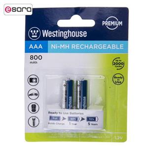 باتری قابل‌شارژ قلمی وستینگ هاوس مدل Ni-MH Rechargeable بسته‌ی 2 عددی Westinghouse Ni-MH Rechargeable AAA 800 mAh Battery Pack of 2