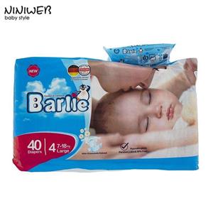 پوشک بارلی سایز 4 بسته 40 عددی به همراه دستمال مرطوب Barlie Baby Diaper Size 4 Pack Of 40 With Wipes
