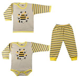 ست 3 تکه لباس نوزادی نیروان طرح زنبور عسل کد 3 