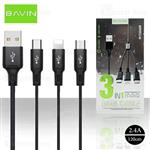 کابل سه سر باوین Bavin CB-076 3 in 1 Cable توان 2.4 آمپر و طول 1.2 متر