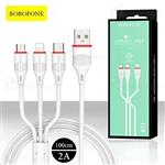 کابل سه سر بروفون Borofone BX17 3 in 1 Charging Cable به توان 2 آمپر