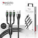 کابل سه سر یسیدو Yesido CA44 3 in 1 Braided Cable به توان 2.4 آمپر