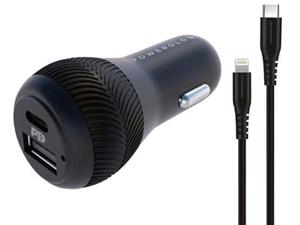 شارژر فندکی پاورولوجی مدل PPDCCLBK به همراه کابل تبدیل لایتنینگ