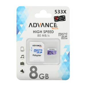 کارت حافظه Micro SDHC ادونس مدیا 533x استاندارد UHS-I U1 ظرفیت 8 گیگابایت با آداپتور