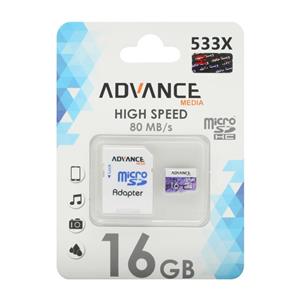 کارت حافظه Micro SDHC ادونس مدیا 533x استاندارد UHS-I U1 ظرفیت 16 گیگابایت با آداپتور