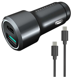 شارژر فندکی پاورولوجی مدل PQCPDCCCBK کد PS1033 به همراه کابل تبدیل لایتنینگ