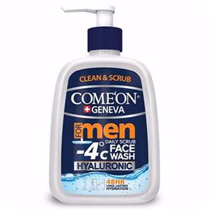 اسکراب و ژل شستشوی صورت مردانه کامان حاوی هیالورونیک اسید 500 میلی لیتر Comeon Daily Scrub Face Wash For Men 500ml