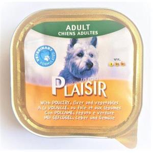 خوراک کاسه ای سگ پلازیر با طعم طیور و جگر _ Plaisir 