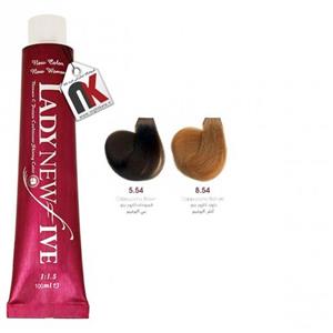 رنگ مو لیدی نیو فایو شماره 5.54 حجم 100 میلی لیتر رنگ قهوه ای کاپیچینو