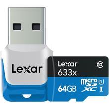 رم میکرو اس‌دی به همراه USB 3.0 Reader  Lexar High-Performance UHS-I U1 Class 10 633X-64GB