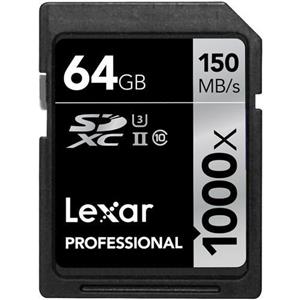 کارت حافظه SDXC لکسار مدل Professional کلاس 10 استاندارد UHS-II U3 سرعت 150MBps 1000X ظرفیت 64 گیگابایت Lexar Class 64GB 