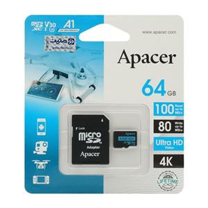 کارت حافظه Micro SDXC اپیسر استاندارد UHS-I U3 V30 R100 ظرفیت 64 گیگابایت با آداپتور