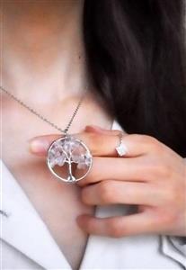 گردنبند سنگ رز کوارتز (کوارتز صورتی) زنانه با زنجیر استیل