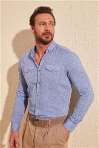 پیراهن کتان آبی مردانه برند TRENDYOL MAN کد 1587103203 