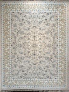 فرش 1200 شانه گل برجسته نقشه بهنوش زمینه فیلی حاشیه کرم