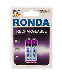 باتری نیم قلمی قابل شارژ Ni-MH روندا ظرفیت 750 میلی آمپر ساعت بسته 2 عددی Ronda 750mAh Ni-MH Rechargeable AAA Battery Pack Of 2