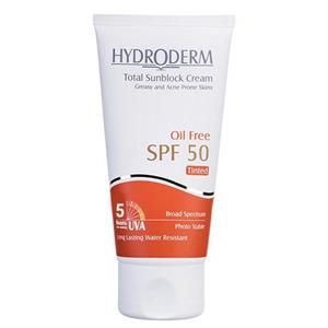 کرم ضد آفتاب رنگی فاقد چربی مدل Medium Beige SPF50 هیدرودرم  Hydroderm Oil Free Tinted Medium Beige Total Sunblock Cream SPF50 50ml
