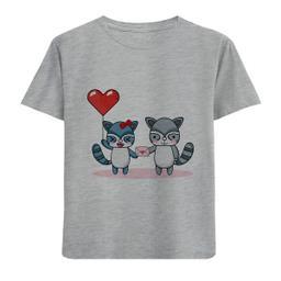 تیشرت آستین کوتاه دخترانه طرح love cat کد F18