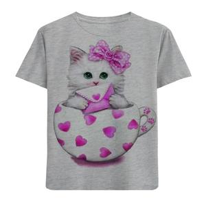 تی شرت آستین کوتاه دخترانه طرح گربه و پاکت نامه کد F106 