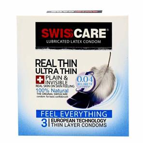 کاندوم سوئیس کر مدل Real thin ultrathin  بسته 3 عددی Swisscare Real Thin Ultrathin 3Numbers