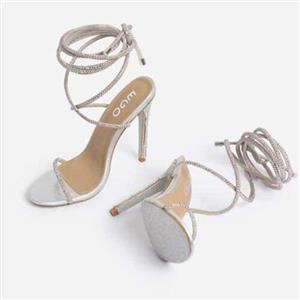 کفش Carmella Glitter برند Ego مدل Sole Diamante Detail Lace Up Heel In Silver Holographic Faux Leather 
