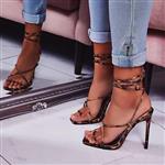 کفش PARIS برند Ego مدل Paris Square Toe Lace Up Heel In Tan Leopard Print Patent