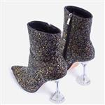 پوتین زنانه BACARDI PYRAMID برند Ego مدلBacardi Clear Perspex Pyramid Heel Ankle Boot In Black Glitter