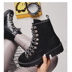 پوتین زنانه Biker برند Ego مدل Phoenix Black Lace Up Ankle Boot In Faux Leather 