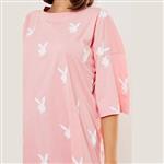 برند Missguided مدل rabbit logo x missguided pink repeat print oversized t shirt dress