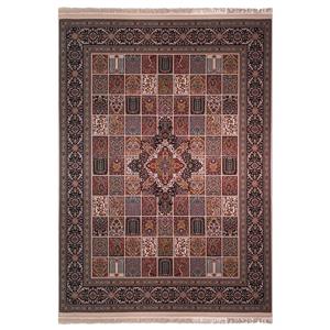 فرش ماشینی زمرد مشهد طرح خشتی مدل ترنج زمینه کرم