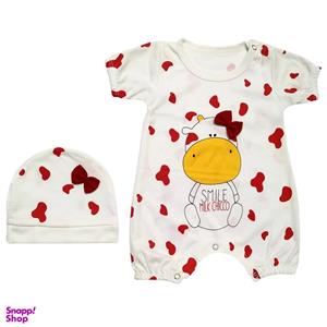 ست سرهمی و کلاه نوزادی دخترانه طرح گاو کد M268