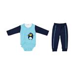 ست 3 تکه لباس نوزادی بی بی وان مدل پنگوئن رنگ آبی کد 492