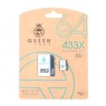 رم 64 گیگ Queen tech microSDHC & adapter U3 Class 10 433X -65MB/s-64GBمشکی سفید