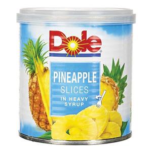 کمپوت اناناس دل 439 گرمی خرد کلیددار Dole Pinapple Slice In Heavy Syrup 439gr 