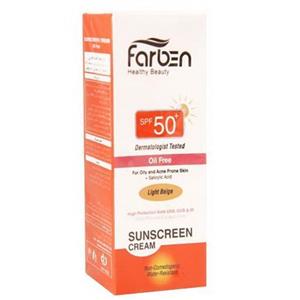 کرم ضد افتاب فاربن مخصوص پوست های نرمال خشک با SPF 50 حجم میل بژ روشن Farben SunScreen Cream For Normal And Dry Skin With SPF50 50ml 