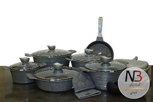 سرویس قابلمه 16 پارچه گرانیتی یونیک مدل لاین (طوسی نقره ای)