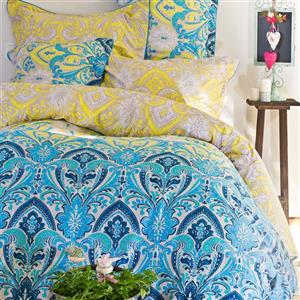 سرویس ملحفه ساتن کیسه ای مغزی دوزی یکنفره 4تکه کشدار90 ماهمون آبی