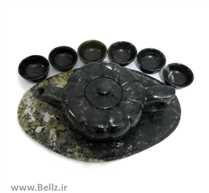 ست قوری و سینی و ۶ عدد پیاله (استکان) سنگ یشم
