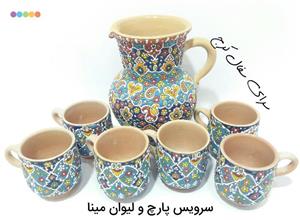 سرویس پارچ و لیوان سفالی میناکاری 