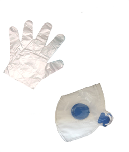پک دستکش نایلونی 100 عددی و ماسک فیلتردار سه عددی