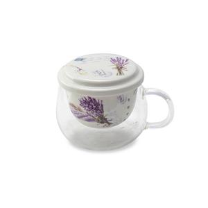 لیوان دمنوش پیرکس صافی دار تپل طرح گل فانتزی