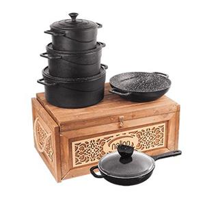 سرویس قابلمه چدن نالینو (۹ پارچه) مدل Dio Nalino Cast Iron Cookware 9 Pcs Set Model 