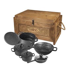 سرویس قابلمه چدن نالینو (۹ پارچه) مدل Dio Nalino Cast Iron Cookware 9 Pcs Set Model 